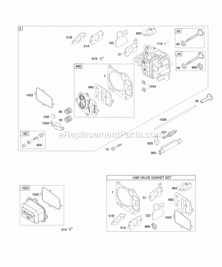 Cylinder Head Diagram and Parts List for 11C602-0100-E1  Briggs and Stratton Engine